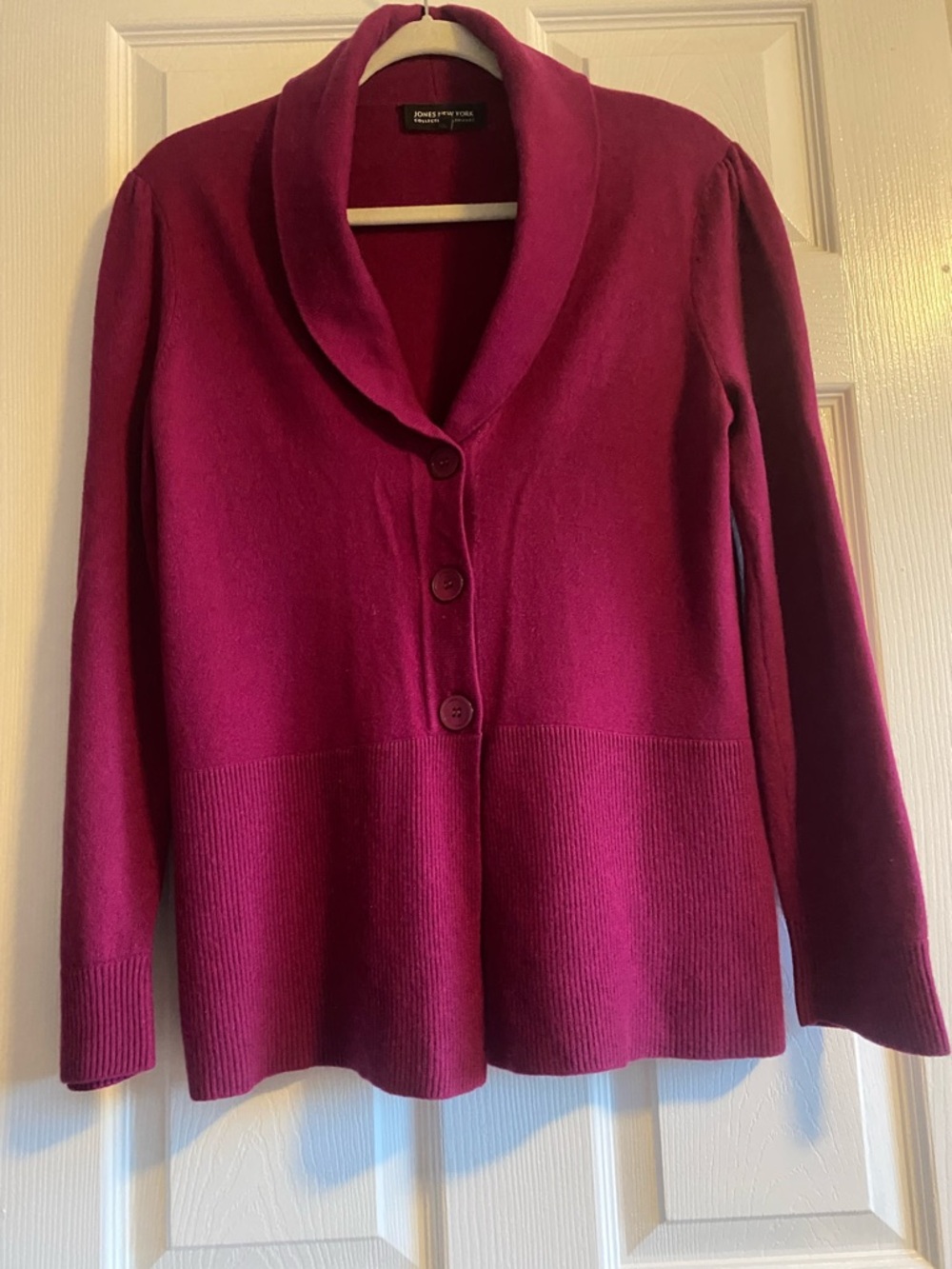Jones New York cashmere Magenta Button-Front Shawl Collar Cardigan